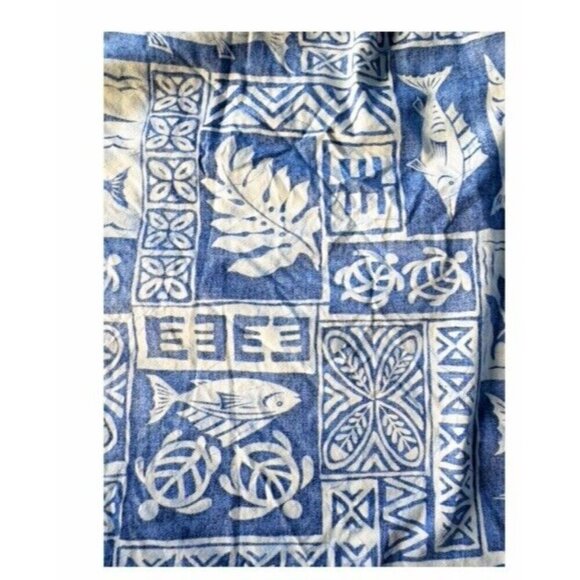 Hilo Hattie Mens Sz Large Blue White Tropcial Reverse Print Button Up Shirt Fish - Picture 8 of 9